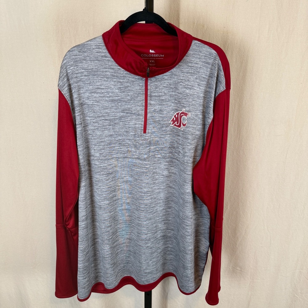 Colosseum Washington State Cougars WSU Quarter Zip Pullover‎ Mens XXL Red Gray